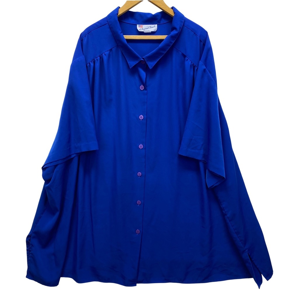 A Personal Touch Royal Blue Short‎ Sleeve Button Up Blouse 6X Made in USA